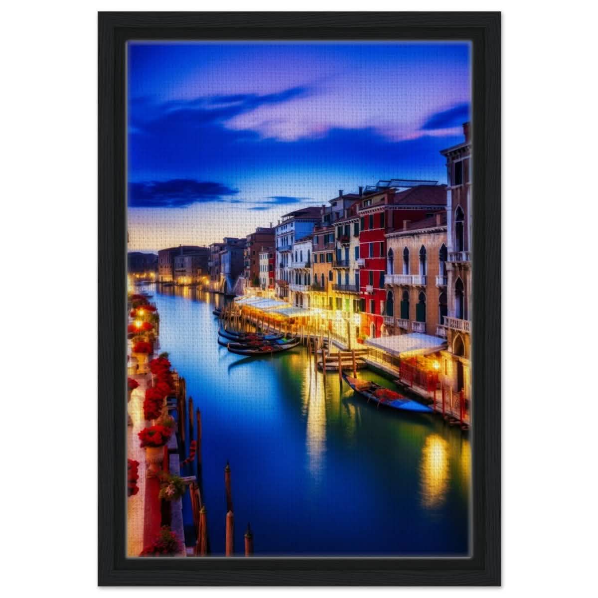 City Lights Venice Italy | Da Vinci City & Scenic Views wall art Print - Framed Canvas - 30x45 cm / 12x18″ - Black frame