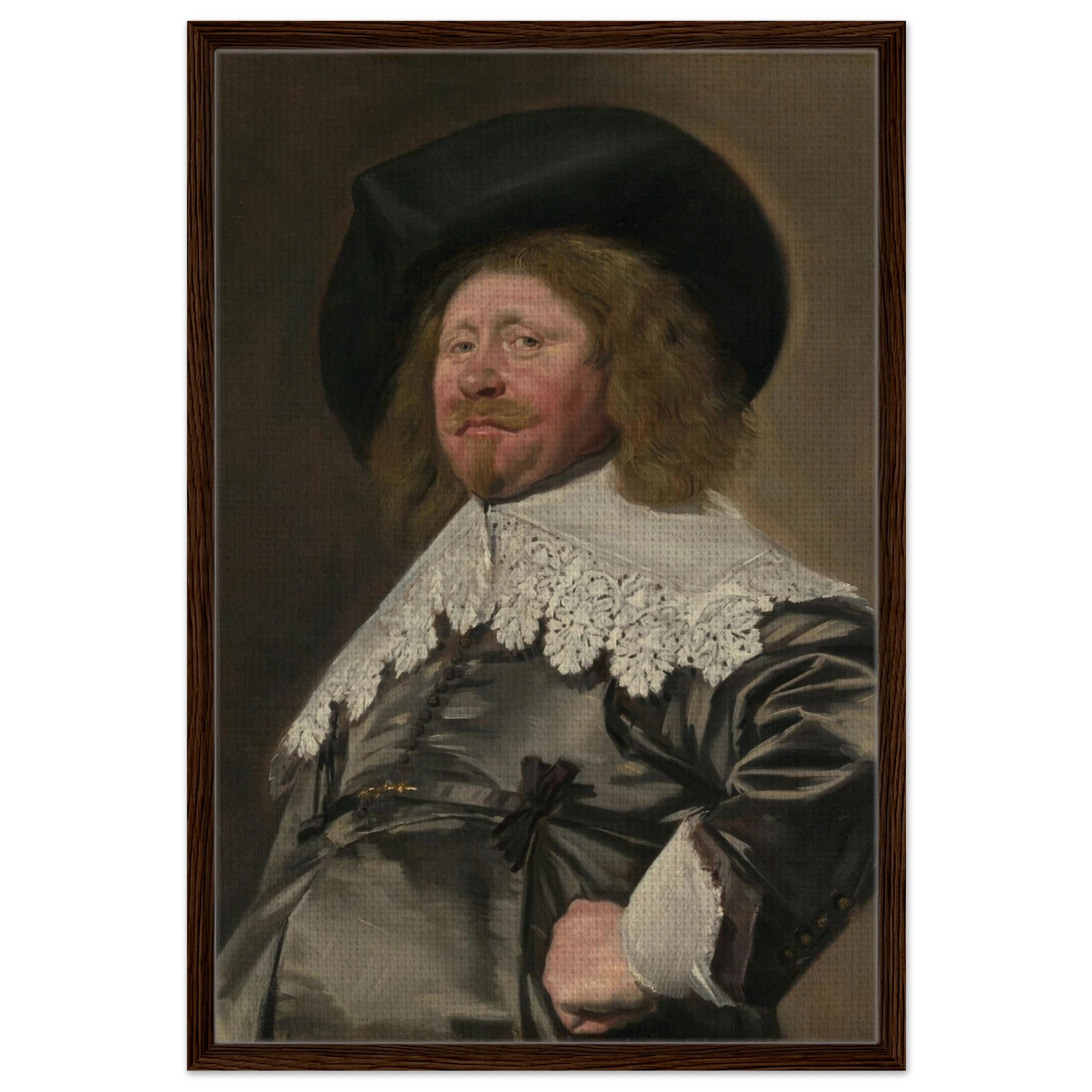 Claes Duyst van Voorhout – Portrait by Frans Hals (c.1638) Wall Art Print - Framed Canvas - 60x90 cm / 24x36″ - Dark wood frame