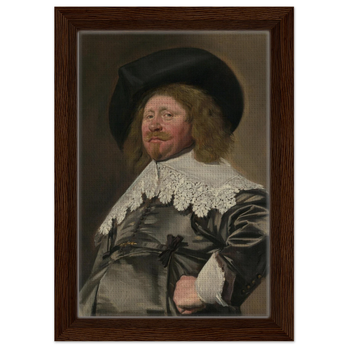 Claes Duyst van Voorhout – Portrait by Frans Hals (c.1638) Wall Art Print - Framed Canvas - 20x30 cm / 8x12″ - Dark wood frame