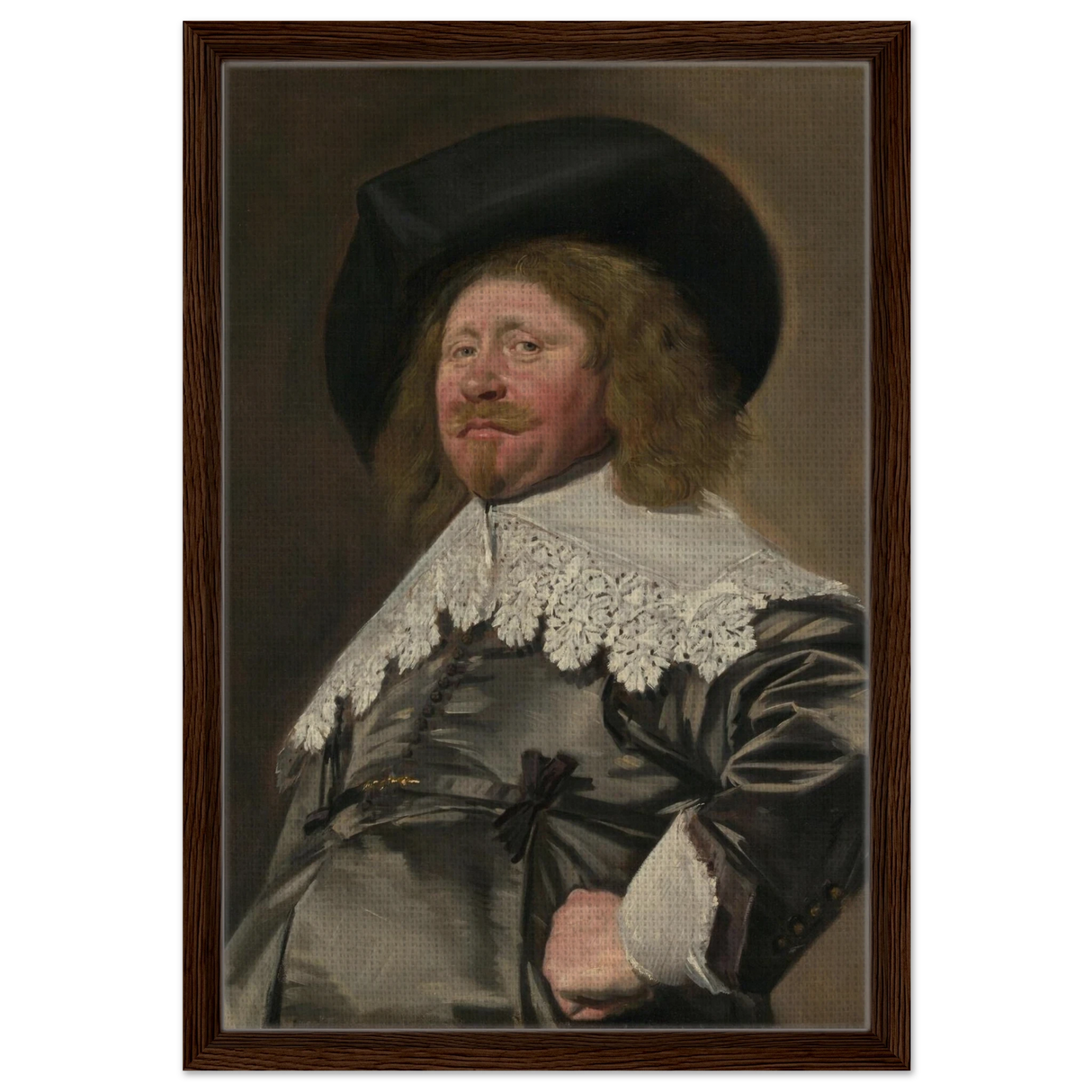 Claes Duyst van Voorhout – Portrait by Frans Hals (c.1638) Wall Art Print - Framed Canvas - 40x60 cm / 16x24″ - Dark wood frame
