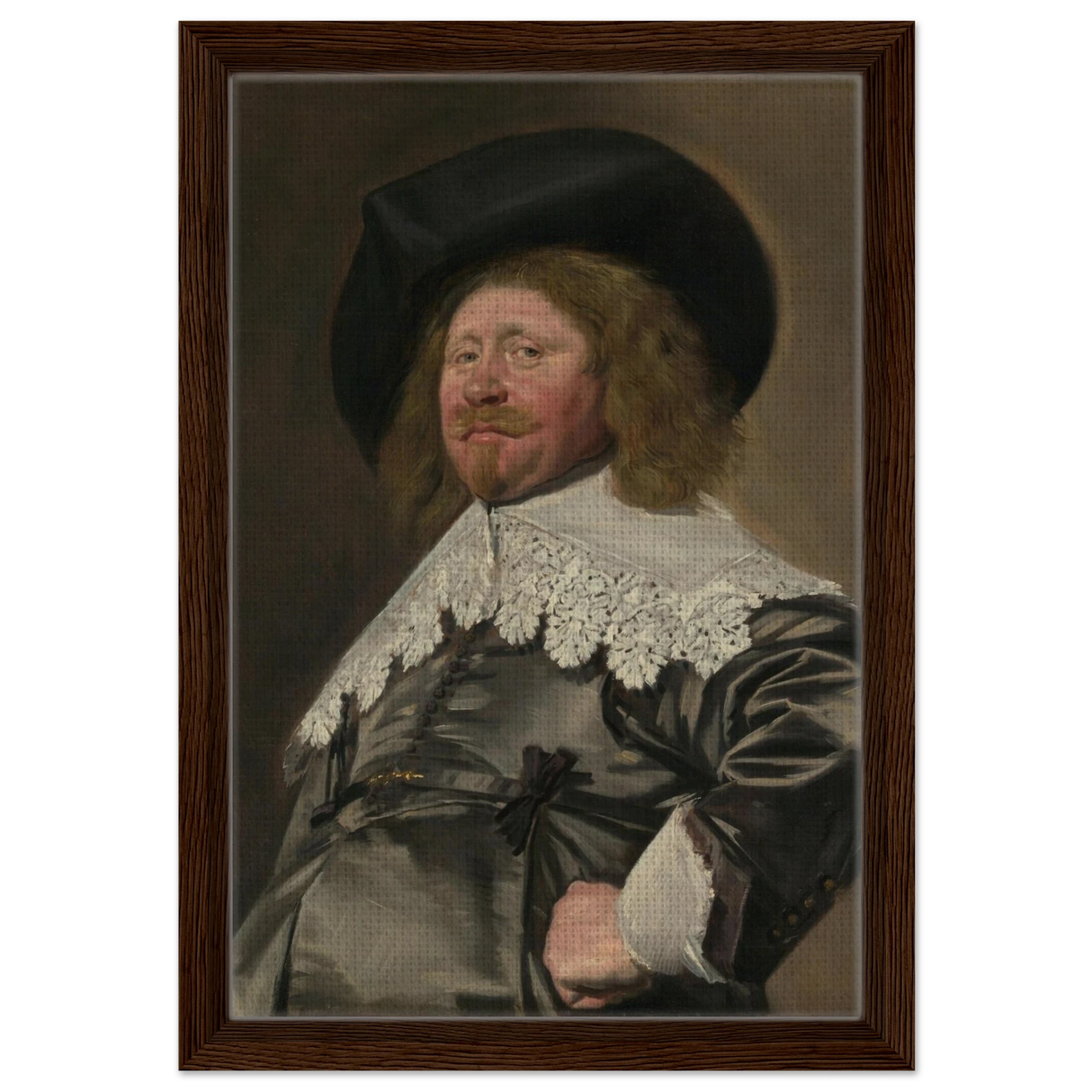 Claes Duyst van Voorhout – Portrait by Frans Hals (c.1638) Wall Art Print - Framed Canvas - 30x45 cm / 12x18″ - Dark wood frame