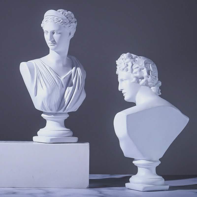 Classical Athena & Apollo Bust Sculptures – Modern Resin Artwork - Blue -