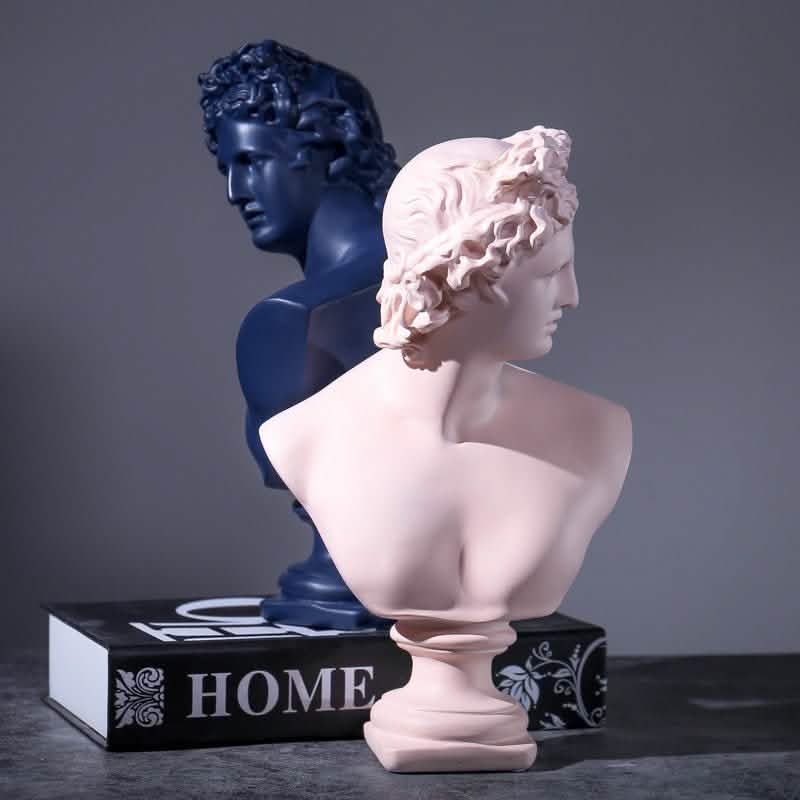 Classical Athena & Apollo Bust Sculptures – Modern Resin Artwork - Blue -