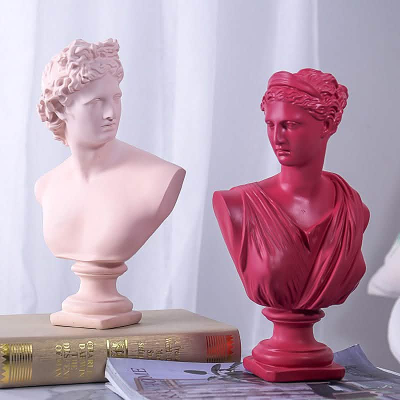 Classical Athena & Apollo Bust Sculptures – Modern Resin Artwork - Blue -