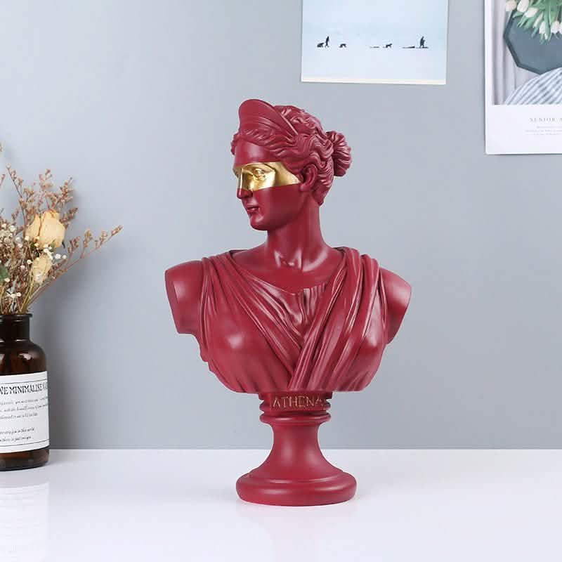 Classical Athena & Apollo Bust Sculptures – Modern Resin Artwork - Red gold -