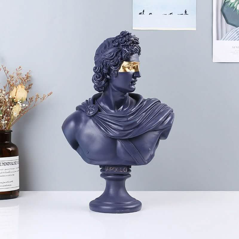 Classical Athena & Apollo Bust Sculptures – Modern Resin Artwork - Blue gold -