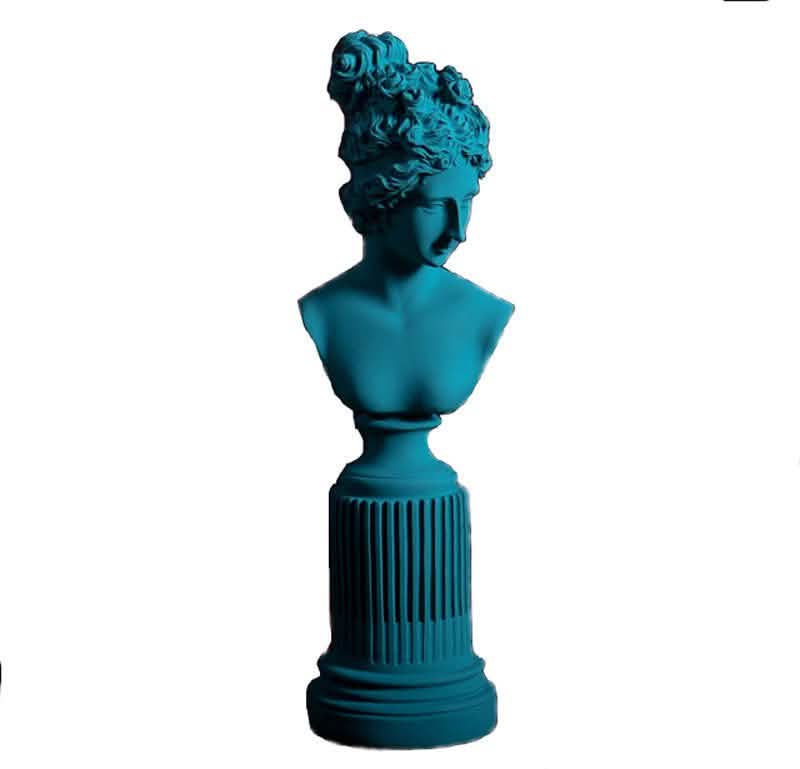 Classical Goddess Resin Bust Sculptures – Colourful Home Décor Collection (Yellow, White, Teal) - Blue -