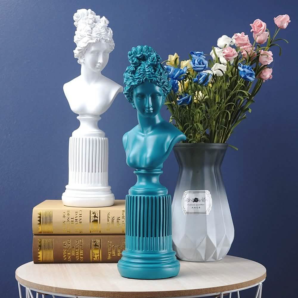 Classical Goddess Resin Bust Sculptures – Colourful Home Décor Collection (Yellow, White, Teal) - Black -
