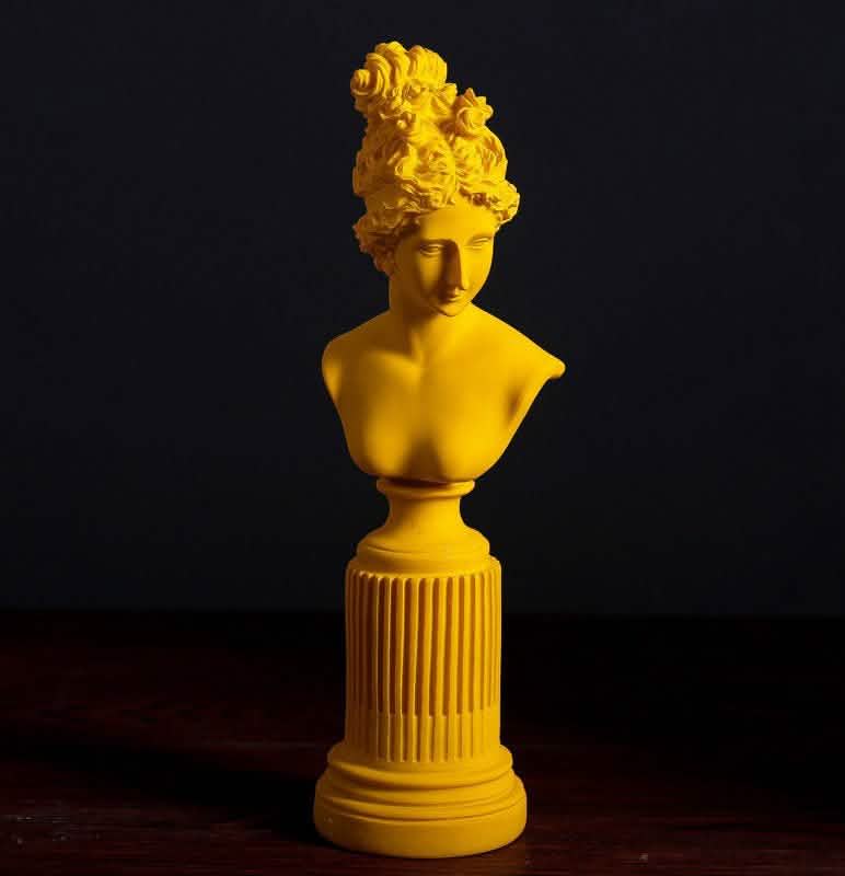Classical Goddess Resin Bust Sculptures – Colourful Home Décor Collection (Yellow, White, Teal) - Yellow -