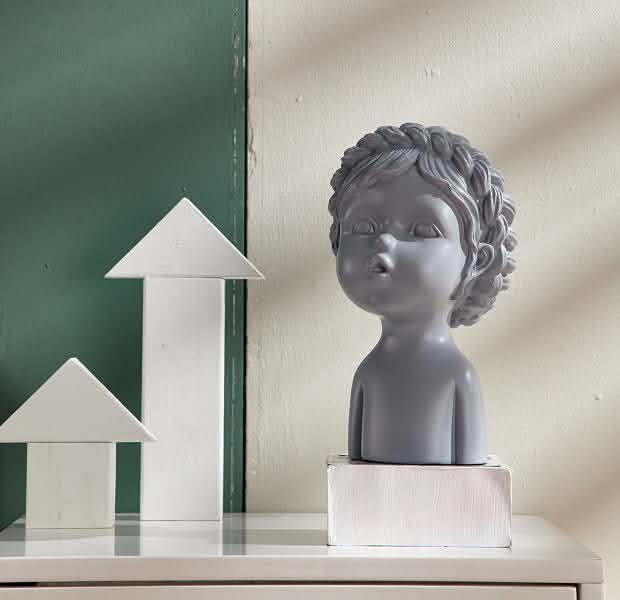 Classical Resin Head Bust Sculpture – Decorative Portrait Statue Ornament - Camoni Classic - Grey -