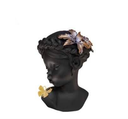 Classical Resin Head Bust Sculpture – Decorative Portrait Statue Ornament - Butterfly Muse - Bla -