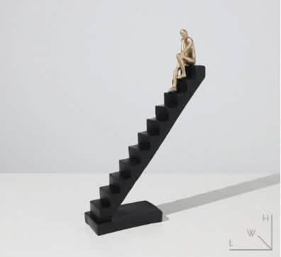 Climbing the Stairs Resin Sculpture – Modern Abstract Figurine of Progress & Ambition - Sitting on top -