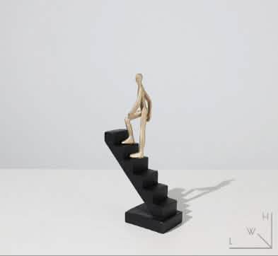 Climbing the Stairs Resin Sculpture – Modern Abstract Figurine of Progress & Ambition - One Figure Climbing -