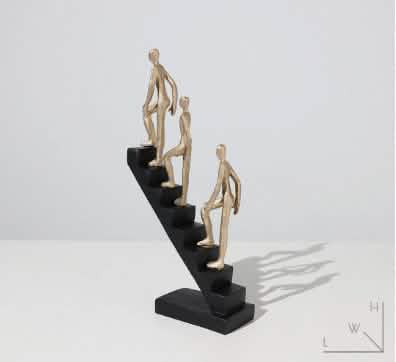 Climbing the Stairs Resin Sculpture – Modern Abstract Figurine of Progress & Ambition - Three Figures Climbing -
