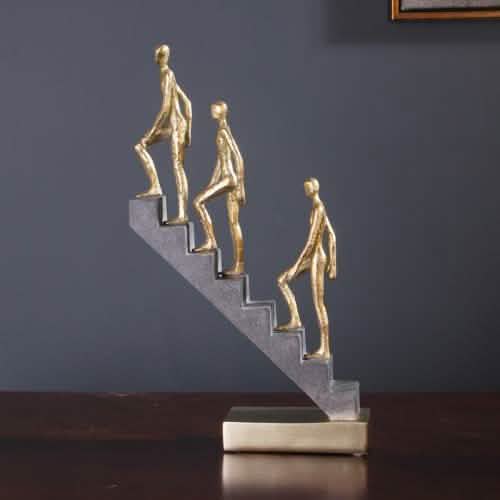 Climbing Thinker Sculpture – Modern Gold Abstract Art Décor - B -