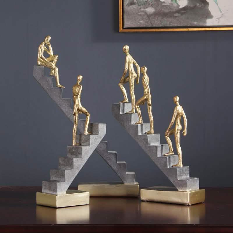 Climbing Thinker Sculpture – Modern Gold Abstract Art Décor - A -
