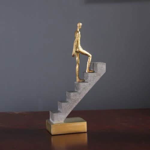 Climbing Thinker Sculpture – Modern Gold Abstract Art Décor - A -