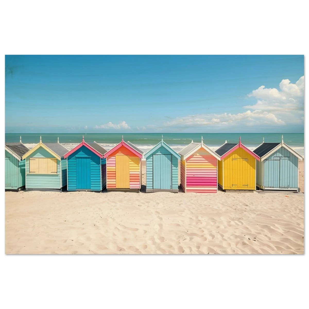 “Coastal Candy Huts” | Wall Art Print - Wood Prints - 30x45 cm / 12x18″ -