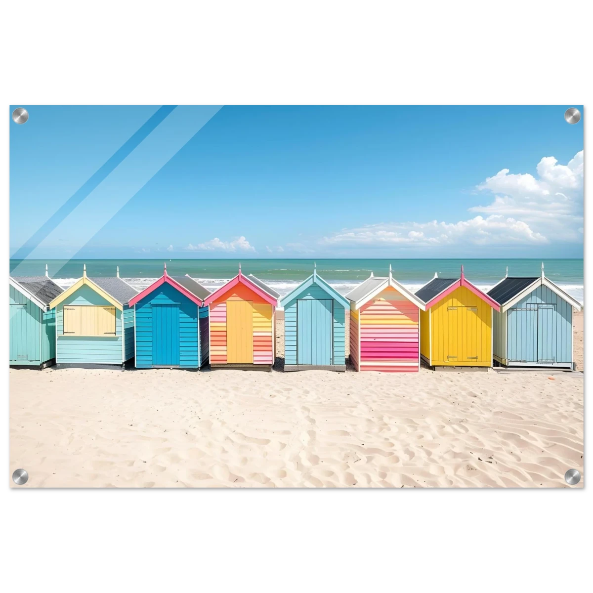 “Coastal Candy Huts” | Wall Art Print - Acrylic Print - 50x75 cm / 20x30″ -