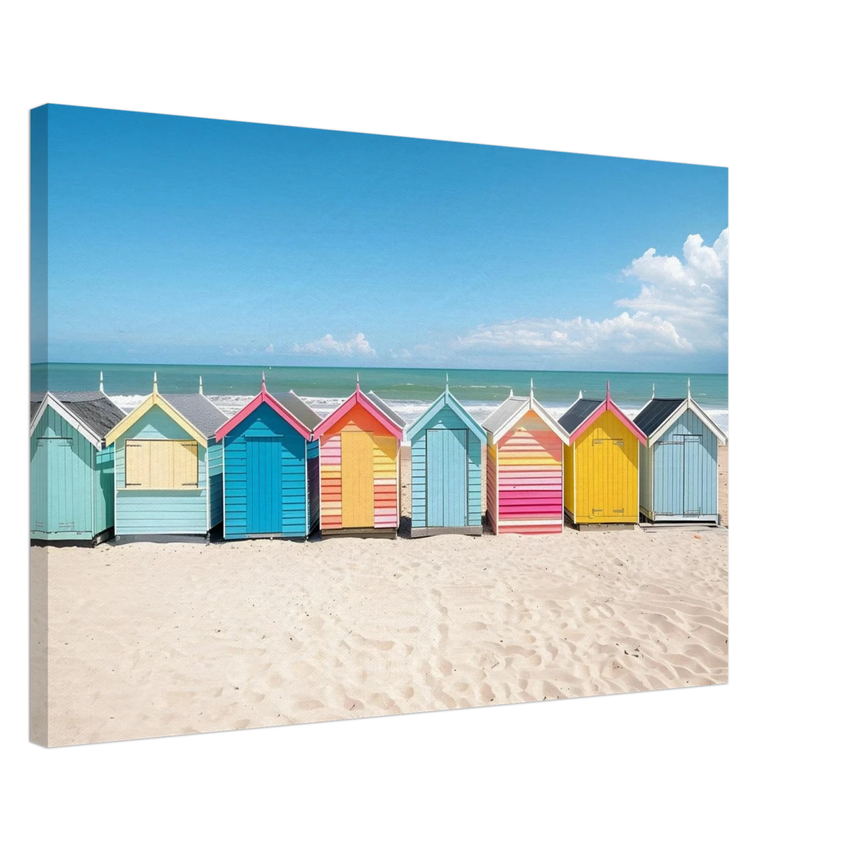 “Coastal Candy Huts” | Wall Art Print - Canvas - 50x75 cm / 20x30″ -