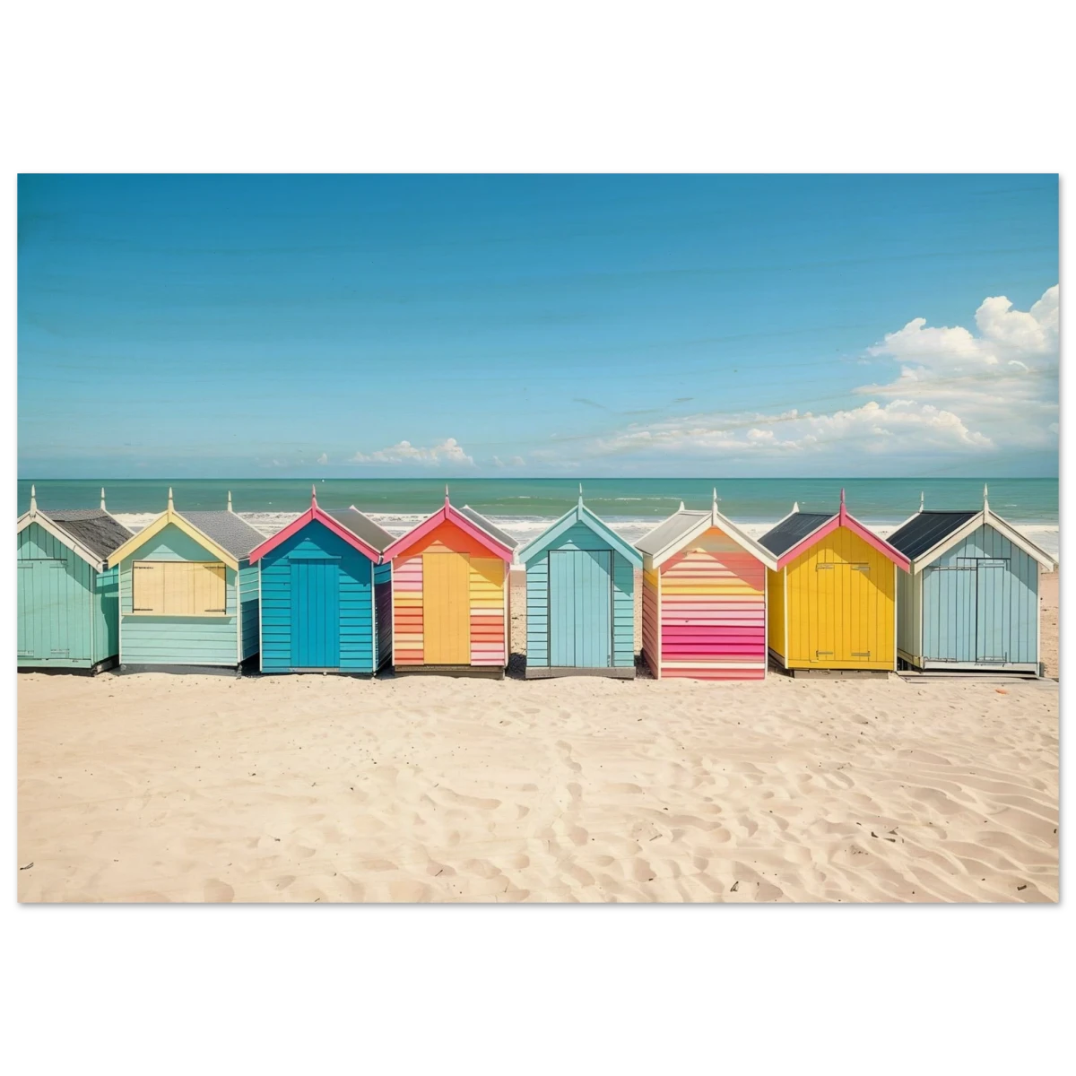 “Coastal Candy Huts” | Wall Art Print - Wood Prints - 70x100 cm / 28x40″ -