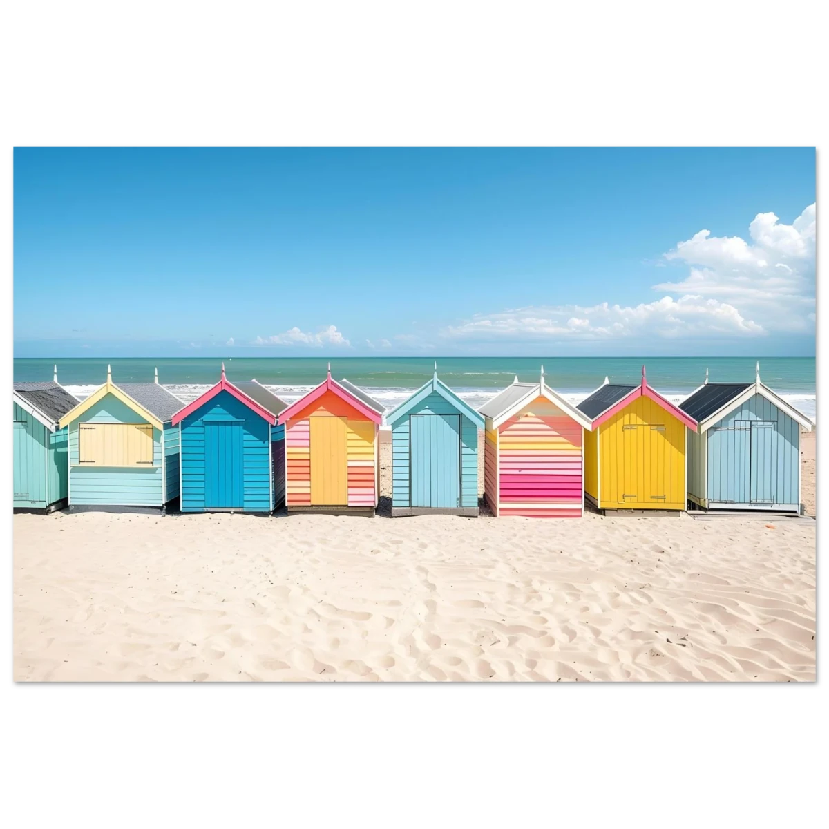 “Coastal Candy Huts” | Wall Art Print - Fine Art Poster - 30x45 cm / 12x18″ -