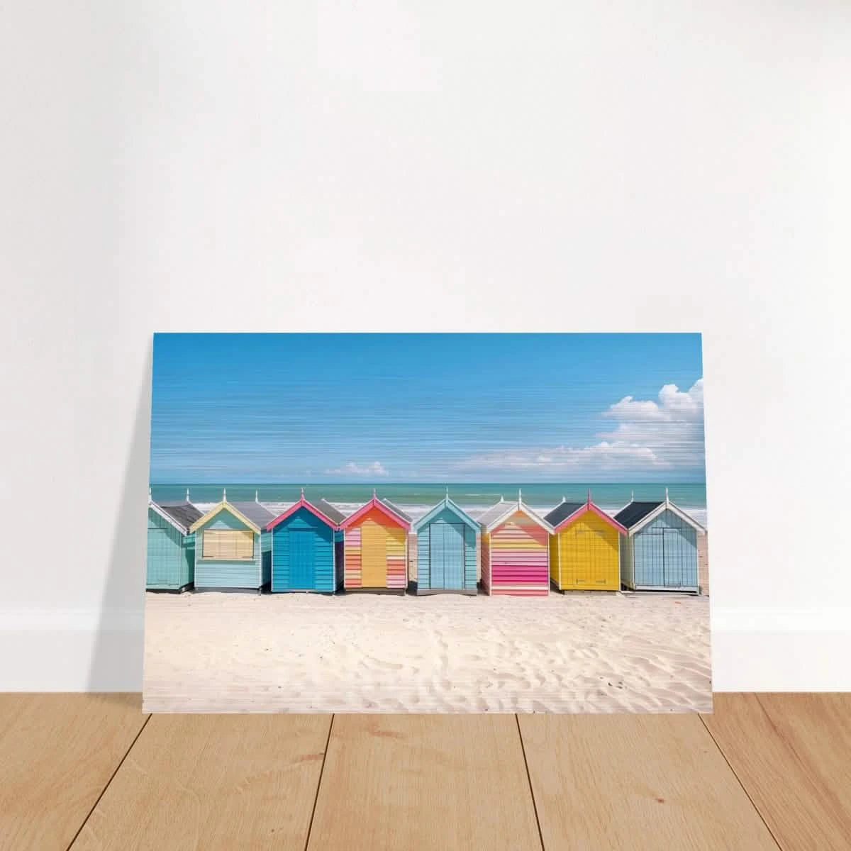 “Coastal Candy Huts” | Wall Art Print - Brushed Aluminum Print - 40x60 cm / 16x24″ -