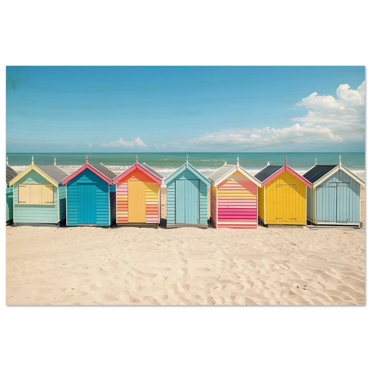 “Coastal Candy Huts” | Wall Art Print - Wood Prints - 20x30 cm / 8x12″ -