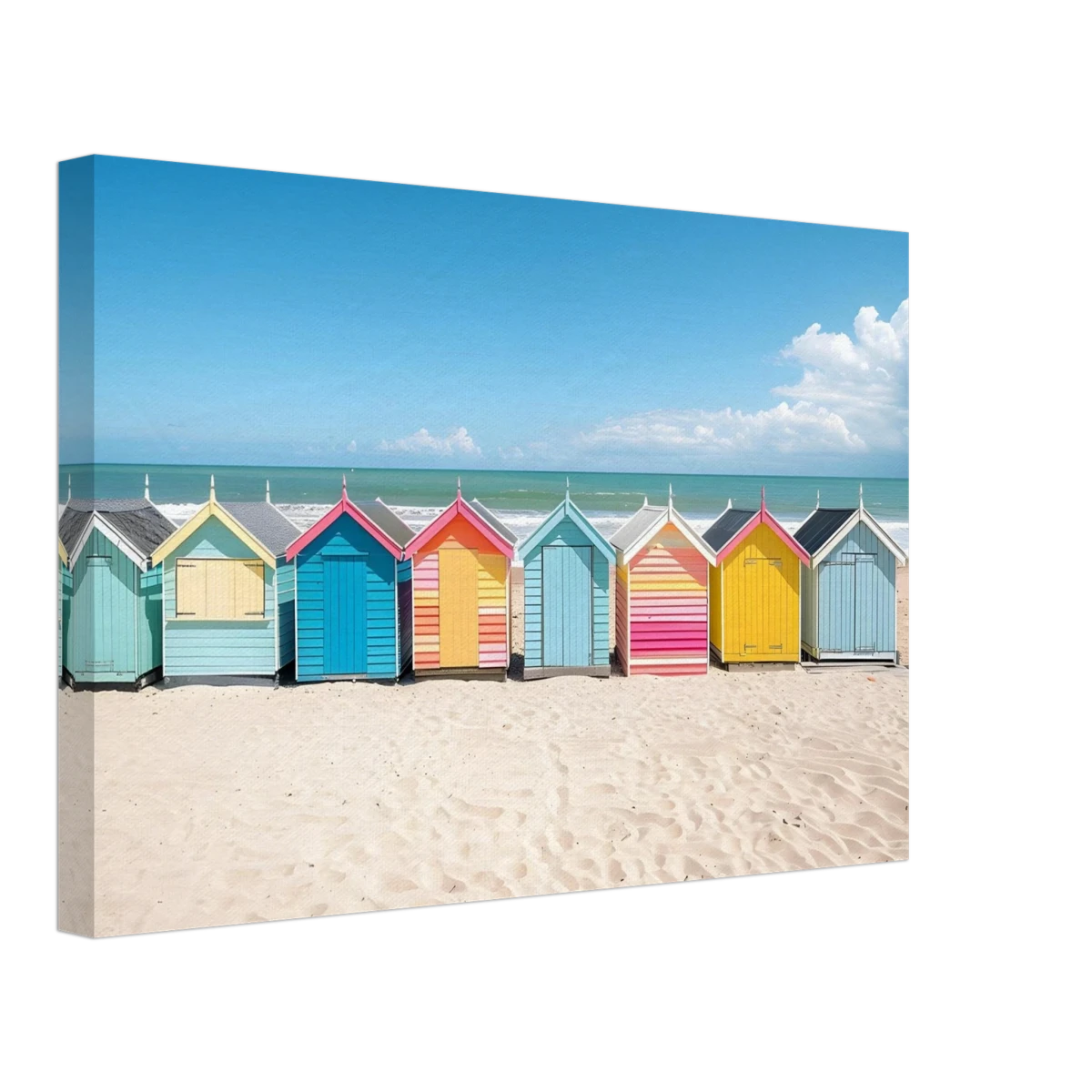 “Coastal Candy Huts” | Wall Art Print - Canvas - 30x45 cm / 12x18″ -