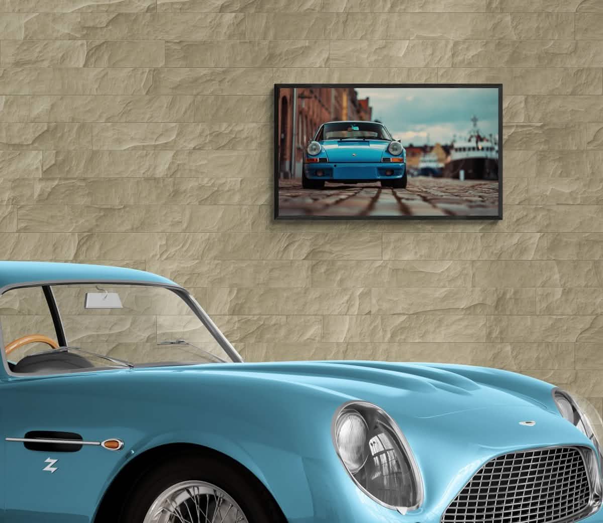 Coastal Classic | Porsche Canvas Print (50x100cm) 🏎️🌊 - Framed Canvas - 30x45 cm / 12x18″ - Black frame