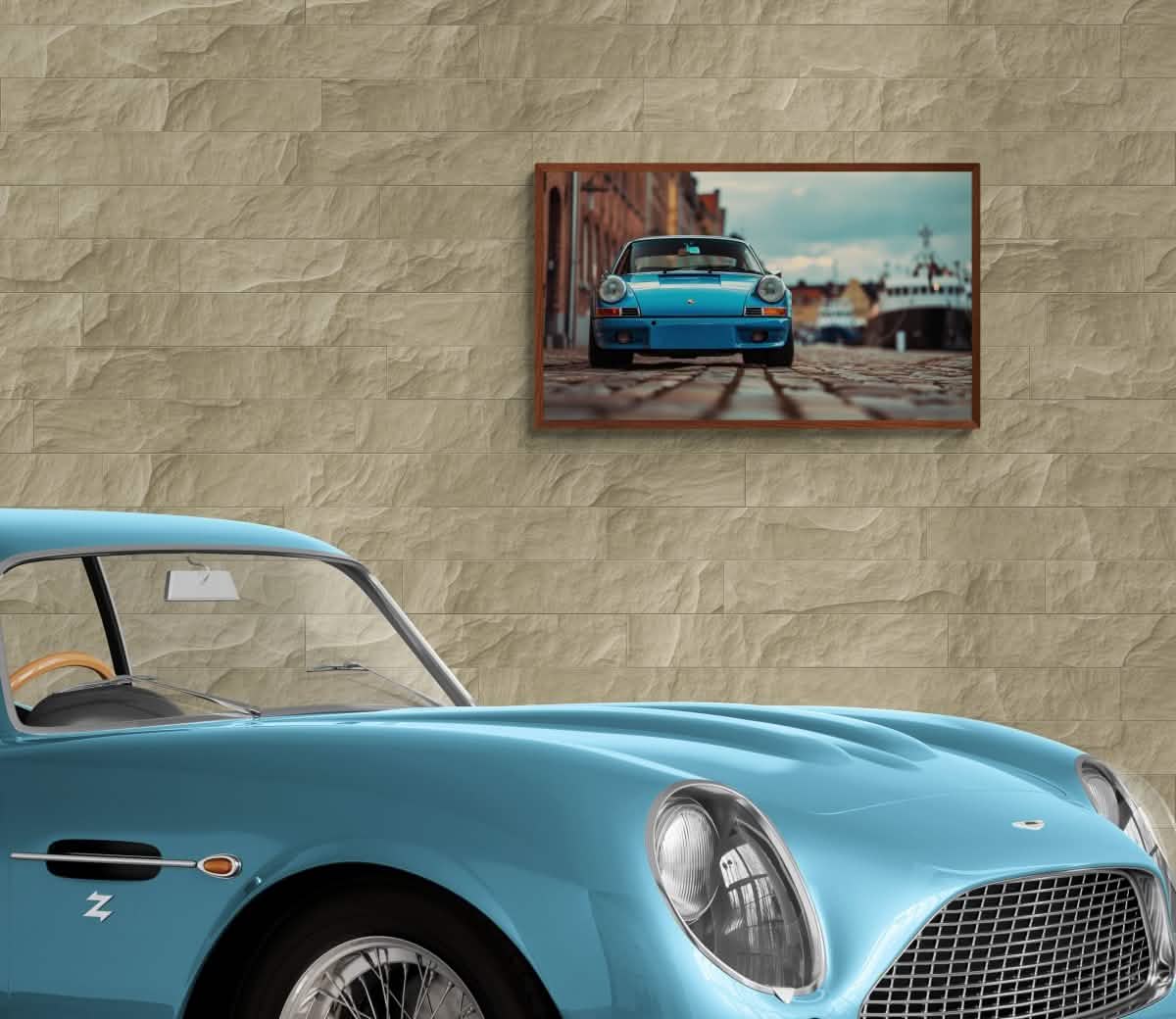 Coastal Classic | Porsche Canvas Print (50x100cm) 🏎️🌊 - Framed Canvas - 30x45 cm / 12x18″ - Dark wood frame