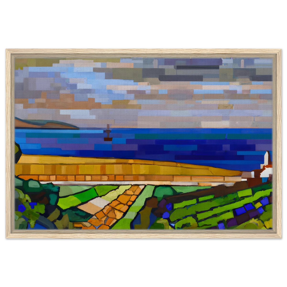 "Coastal Harmony" – A Modern Seascape | Abstract Geometric wall Art print - 50x75 cm / 20x30″ - Framed Canvas - Wood frame