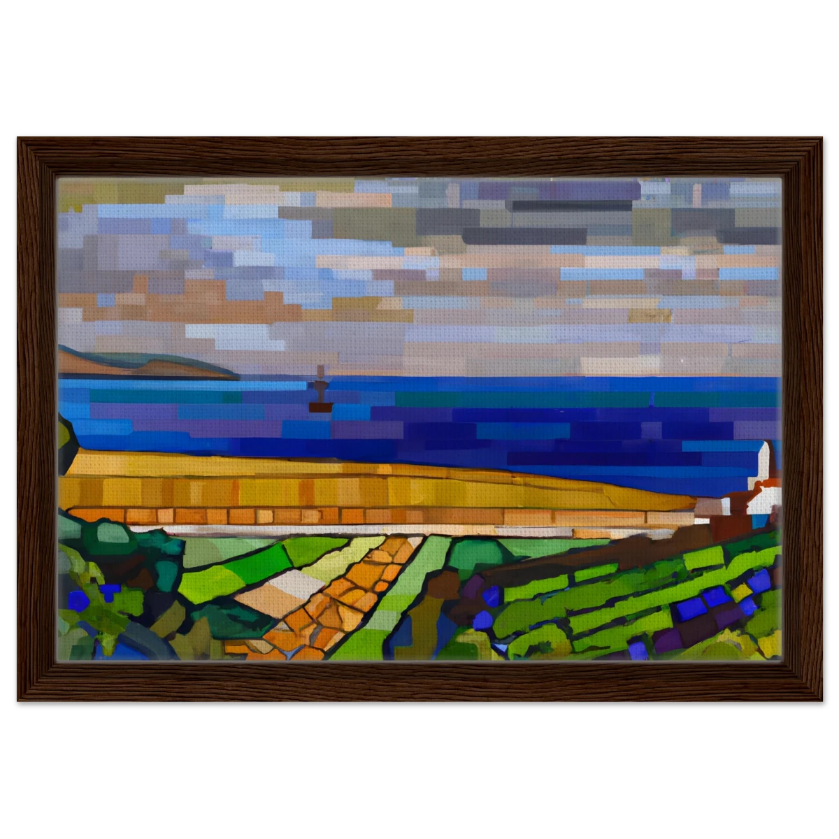 "Coastal Harmony" – A Modern Seascape | Abstract Geometric wall Art print - 30x45 cm / 12x18″ - Framed Canvas - Dark wood frame