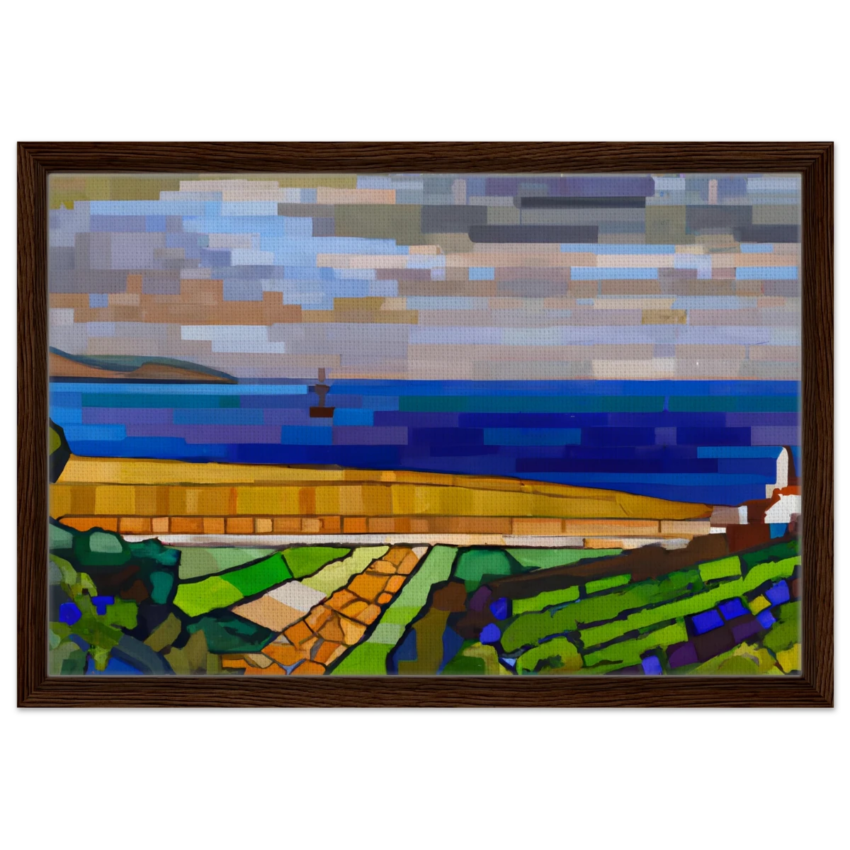 "Coastal Harmony" – A Modern Seascape | Abstract Geometric wall Art print - 40x60 cm / 16x24″ - Framed Canvas - Dark wood frame