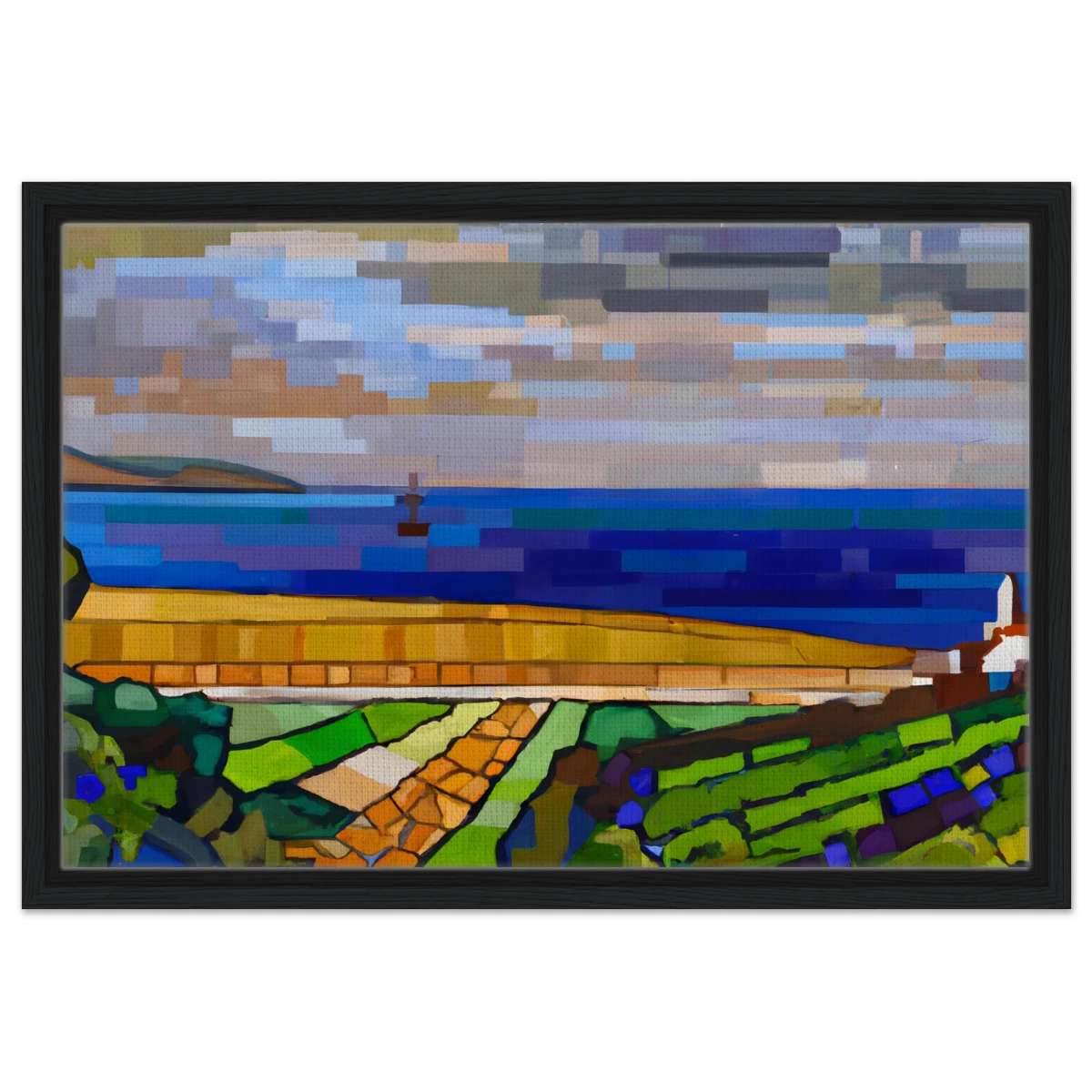 "Coastal Harmony" – A Modern Seascape | Abstract Geometric wall Art print - 40x60 cm / 16x24″ - Framed Canvas - Black frame