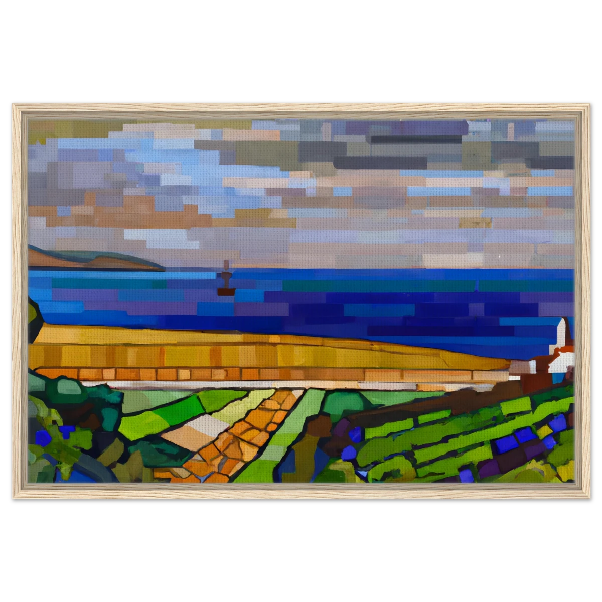 "Coastal Harmony" – A Modern Seascape | Abstract Geometric wall Art print - 60x90 cm / 24x36″ - Framed Canvas - Wood frame