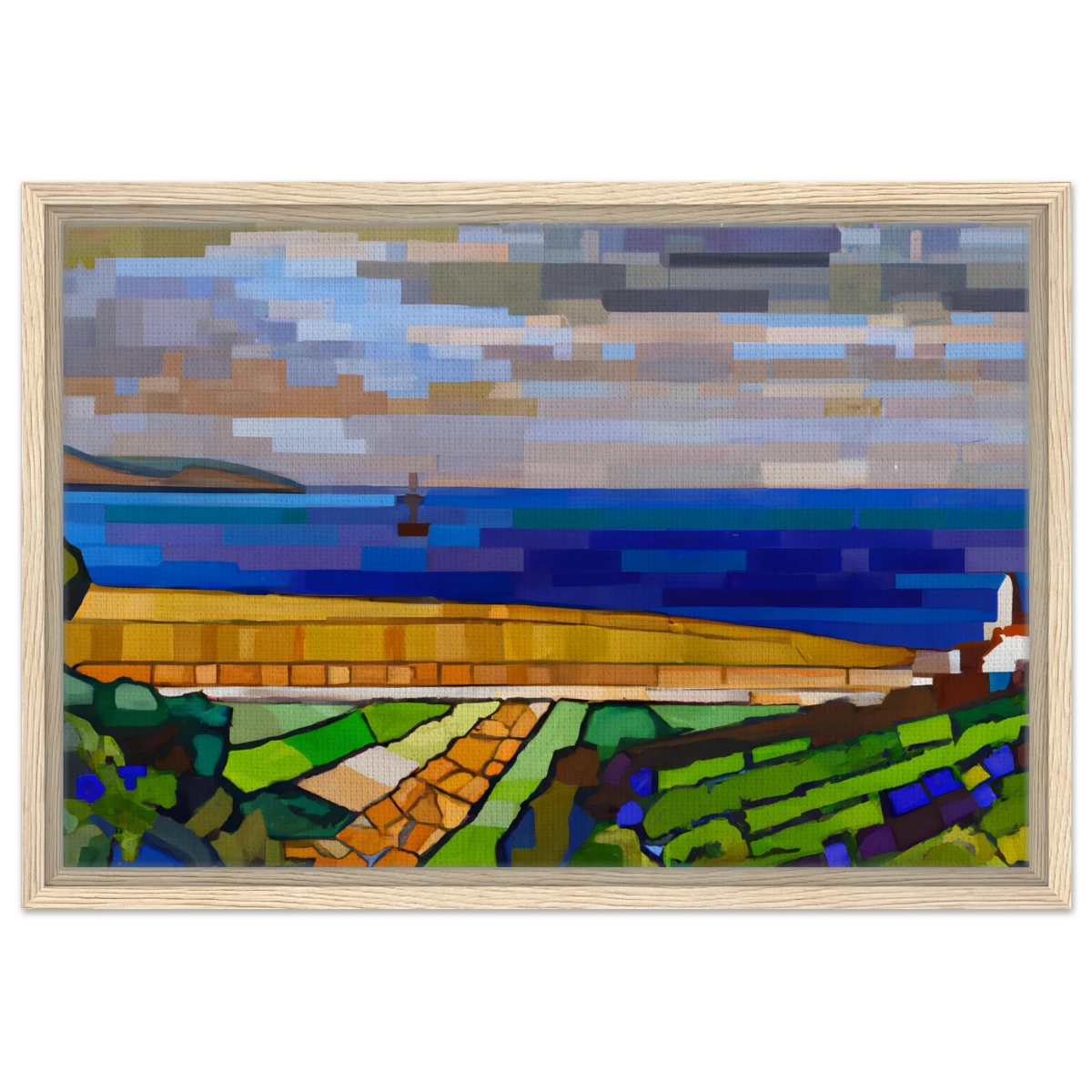 "Coastal Harmony" – A Modern Seascape | Abstract Geometric wall Art print - 40x60 cm / 16x24″ - Framed Canvas - Wood frame