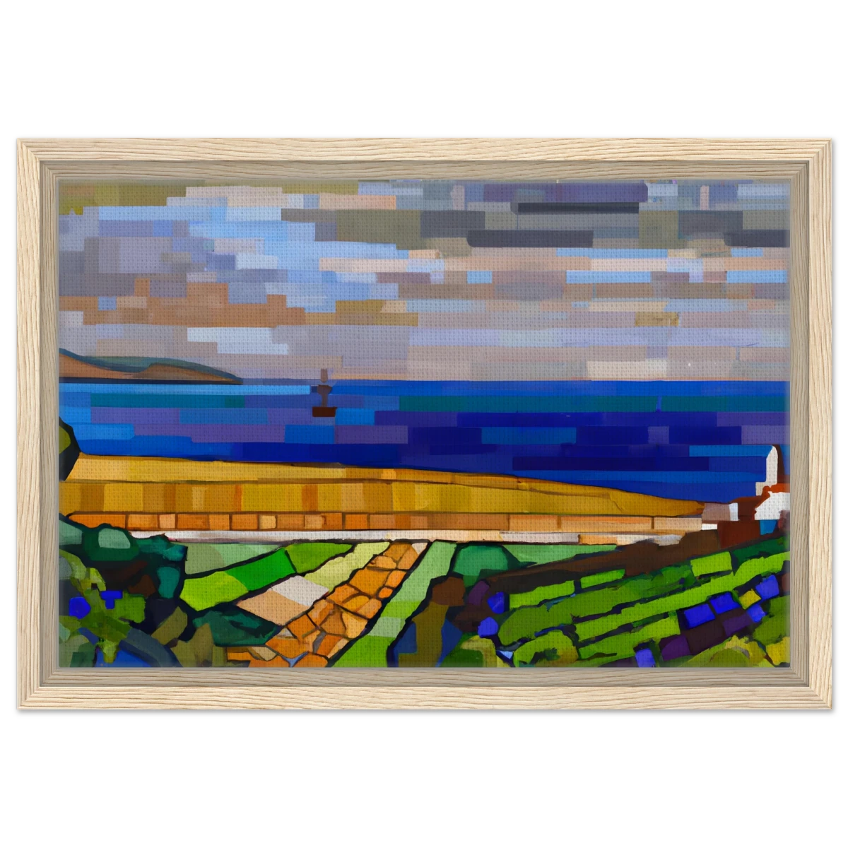 "Coastal Harmony" – A Modern Seascape | Abstract Geometric wall Art print - 30x45 cm / 12x18″ - Framed Canvas - Wood frame