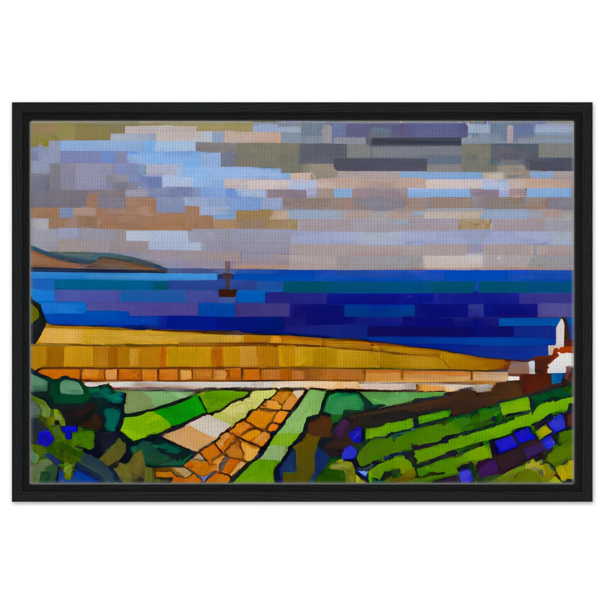"Coastal Harmony" – A Modern Seascape | Abstract Geometric wall Art print - 50x75 cm / 20x30″ - Framed Canvas - Black frame