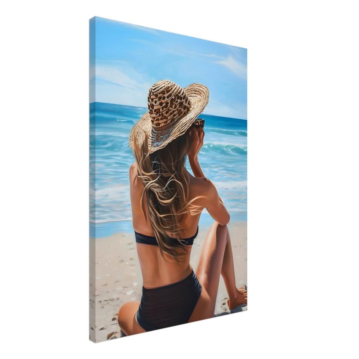 Coastal Reflection: Woman by the Waves | Hyperrealism with a Coastal Theme - Canvas - 50x75 cm / 20x30″ -