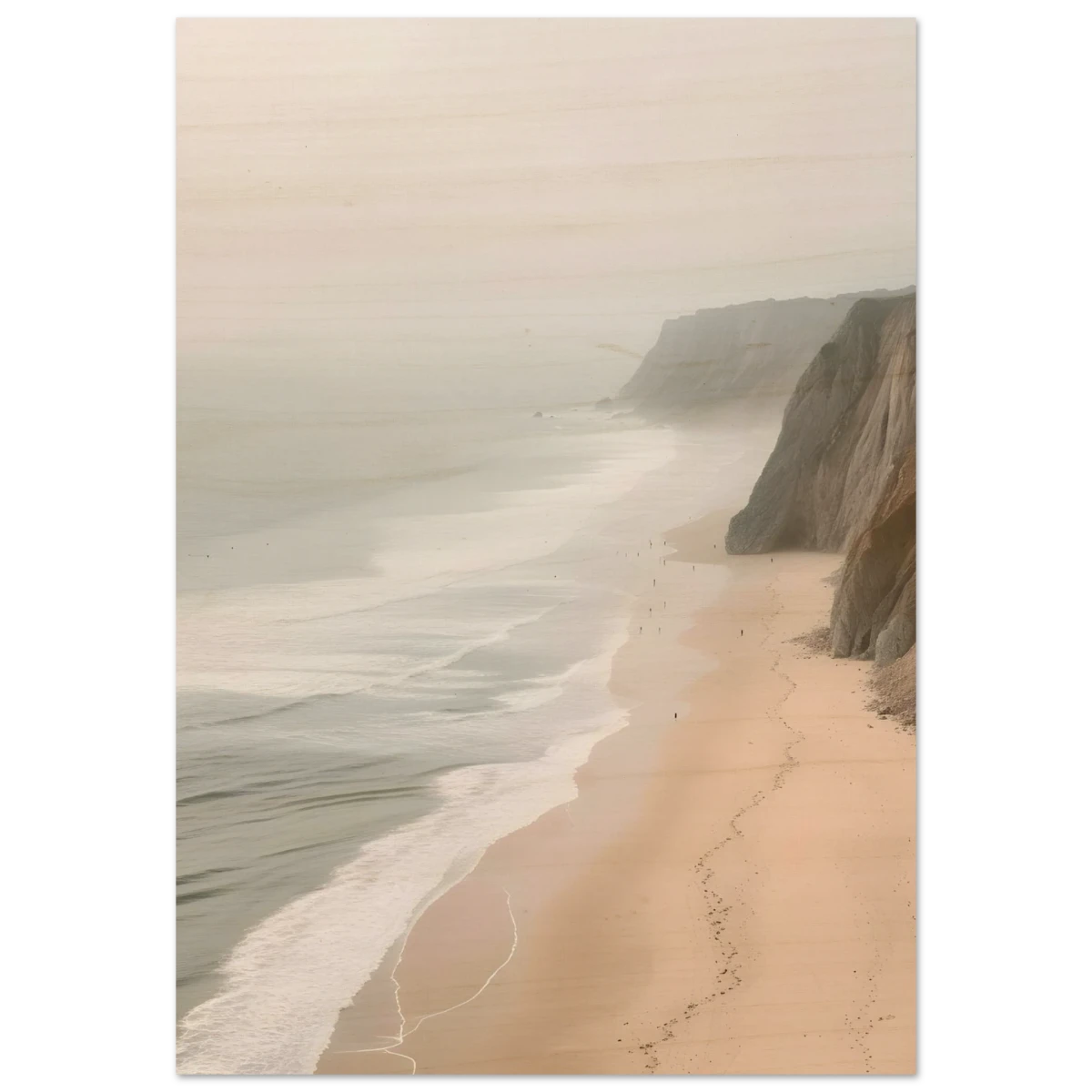 Coastal Reverie – Misty Cliffs & Gentle Shore Wall art print - Wood Prints - 70x100 cm / 28x40″ -