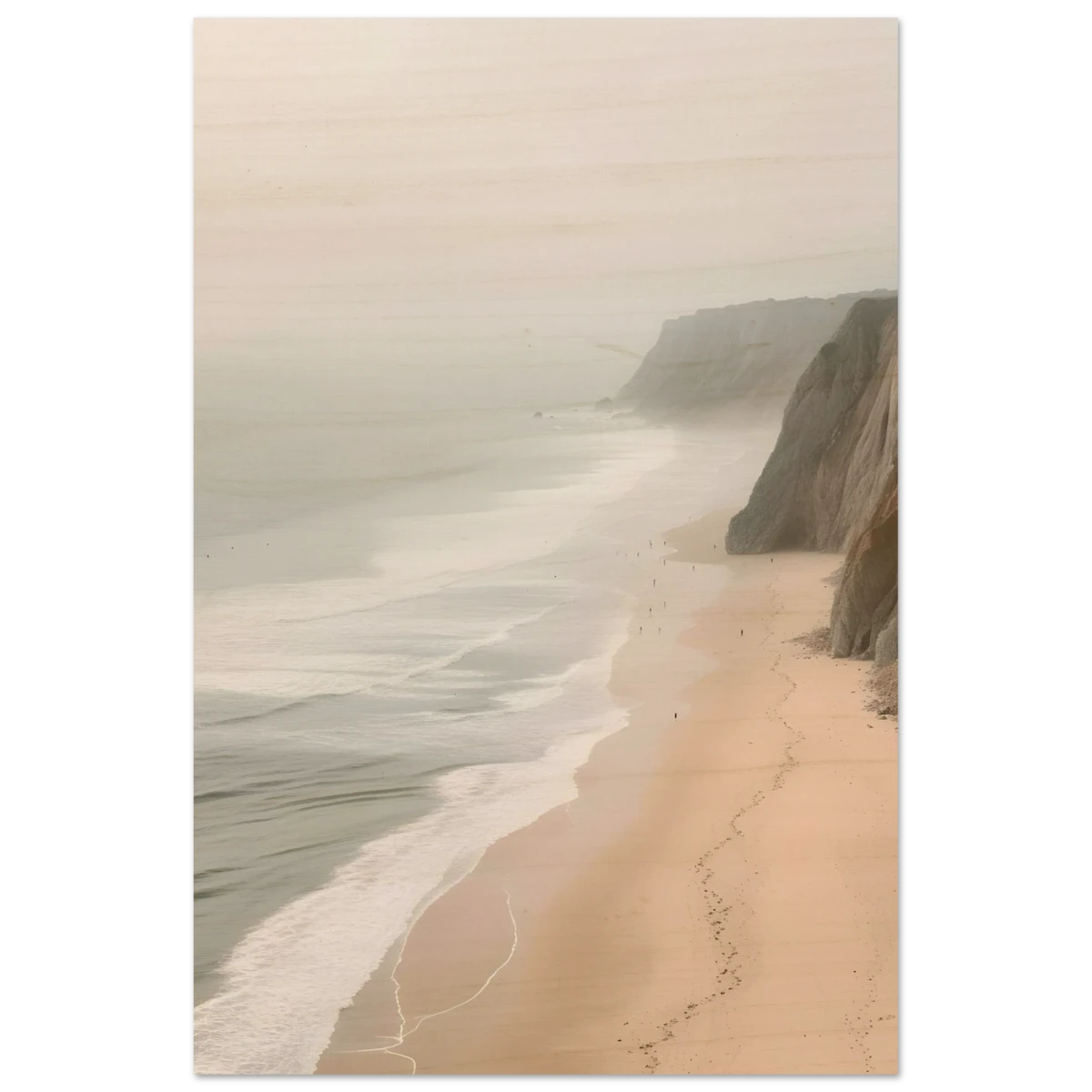 Coastal Reverie – Misty Cliffs & Gentle Shore Wall art print - Wood Prints - 20x30 cm / 8x12″ -