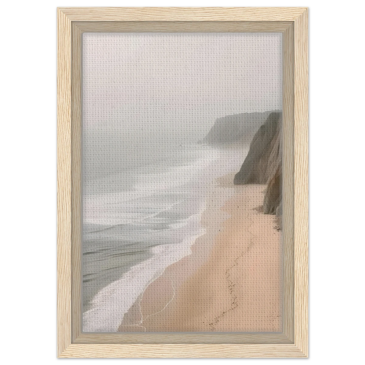 Coastal Reverie – Misty Cliffs & Gentle Shore Wall art print - Framed Canvas - 20x30 cm / 8x12″ - Wood frame