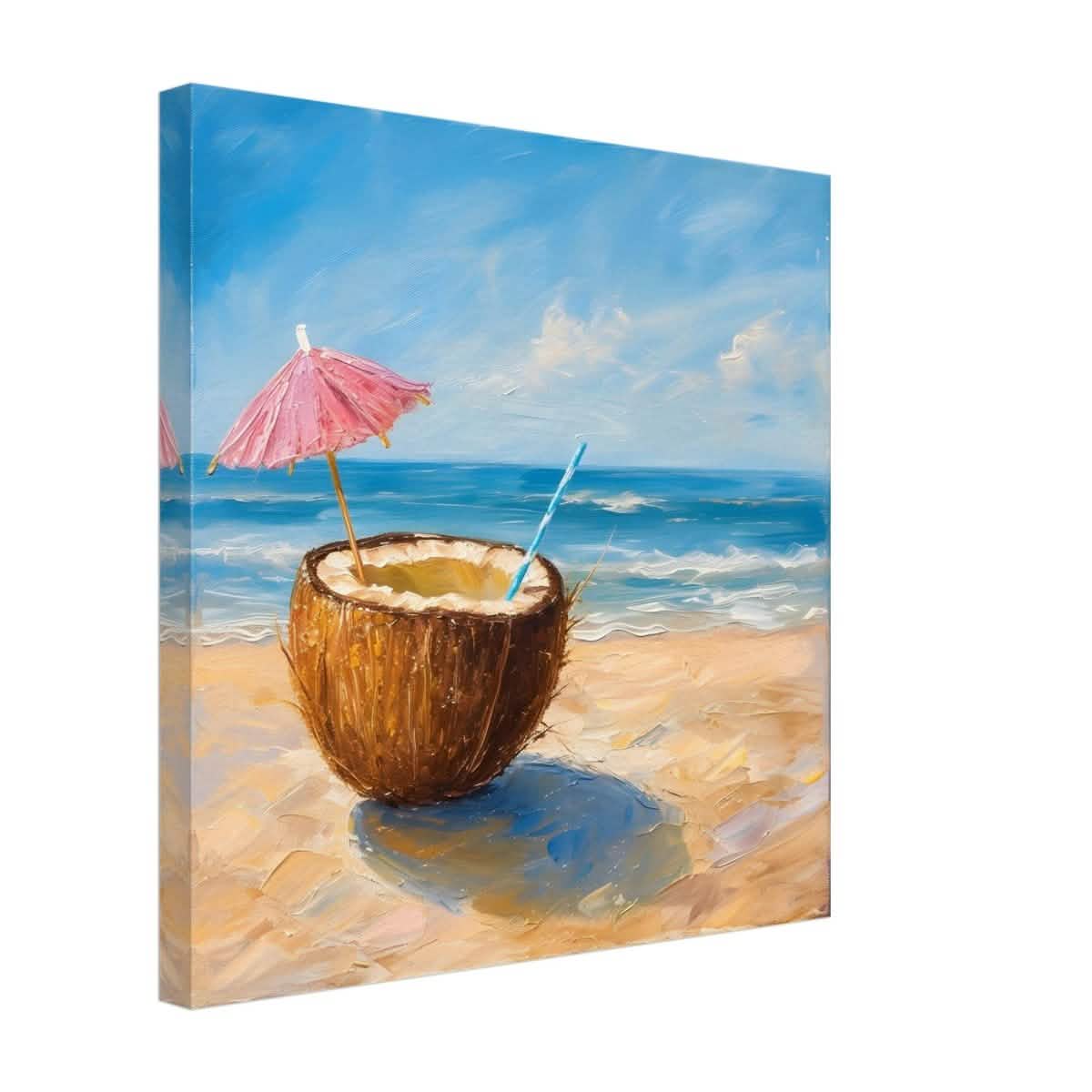 Coconut Bliss by the Shore | Contemporary Realism with Tropical Theme - Canvas - 40x40 cm / 16x16″ -