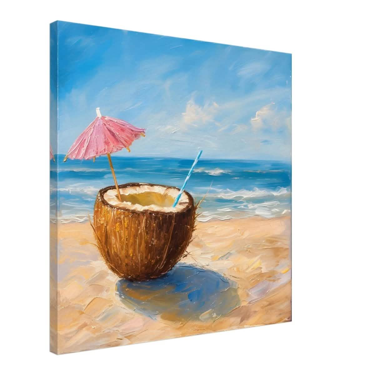 Coconut Bliss by the Shore | Contemporary Realism with Tropical Theme - Canvas - 60x60 cm / 24x24″ -