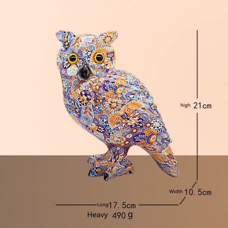 Colorful Owl Resin Ornaments – Modern Art Animal Figurines - Blooming Perch Owl -