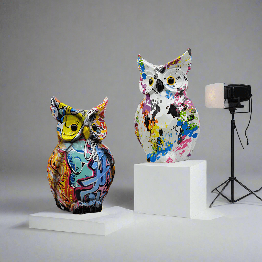 Colorful Owl Resin Ornaments – Modern Art Animal Figurines - Vibrant Harmony Owl -