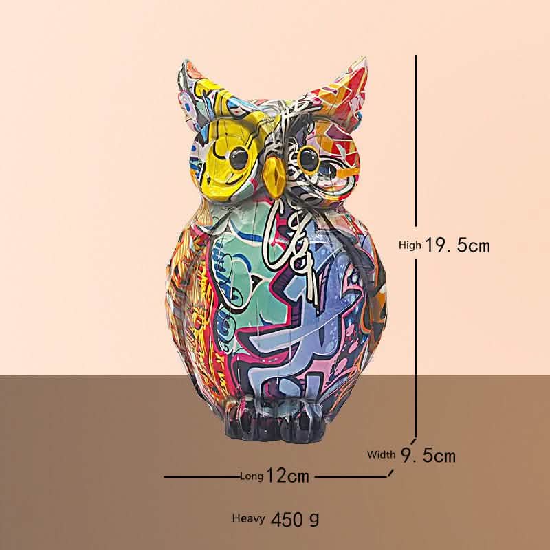 Colorful Owl Resin Ornaments – Modern Art Animal Figurines - Floral Radiance Owl -