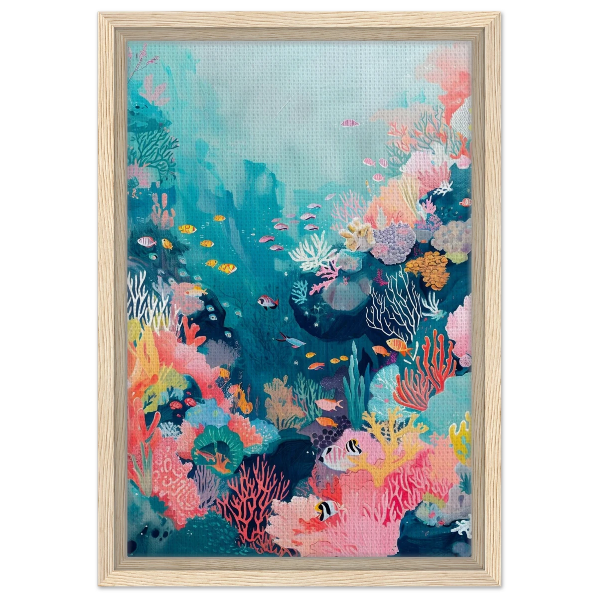 "Coral Symphony" – Underwater Reef Wall Art Print - Framed Canvas - 30x45 cm / 12x18″ - Wood frame