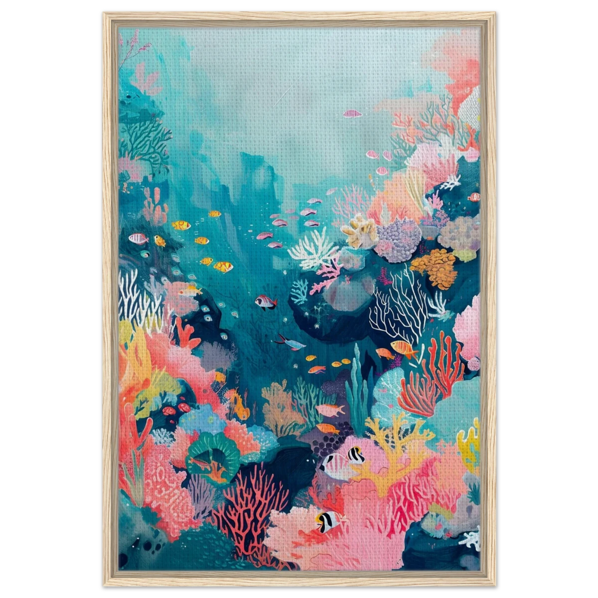 "Coral Symphony" – Underwater Reef Wall Art Print - Framed Canvas - 60x90 cm / 24x36″ - Wood frame